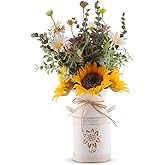 Fake Flowers in Vase,Sunflowers Artificial Flowers Silk Flower Arrangements with Metal Flower Vase Faux Flowers Sunflower Kitchen Decor Yellow Bathroom Decor Sunflower Gifts for Women (Yellow)