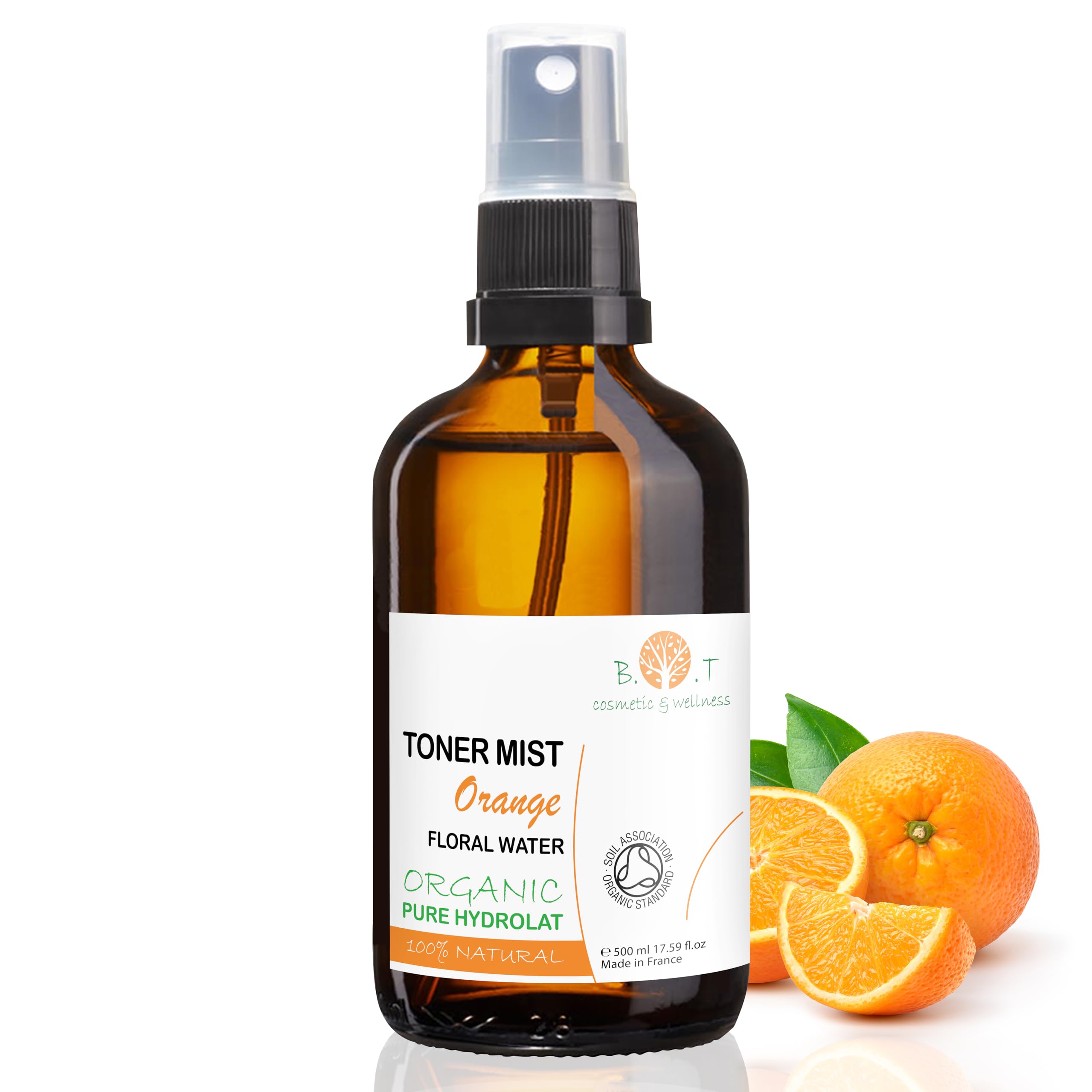 Organic Hydrosol Orange Water 17.57 Fl oz Floral Water, 100% Pure Essential Air Freshener, Body Mist Hair Toner, Facial Skin Care Mist, Hydrating Sleep Pillow Spray, Linen Spray