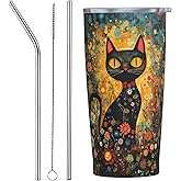 Yamegoun Cat Tumbler with Lid and Straw 20oz Vacuum Travel Coffee Mug Stainless Steel Double Wall Insulated Cup for Hot and Cold Drinks Gifts for Women and Men