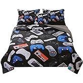 JQinHome Full Gamer Comforter Set for Boys,6 Piece Bed in A Bag 3D Video Game Bedding -All Season Soft Microfiber Down Alternative Comforter Gamer Bedding Sets for Kids(Gamepad Collection)