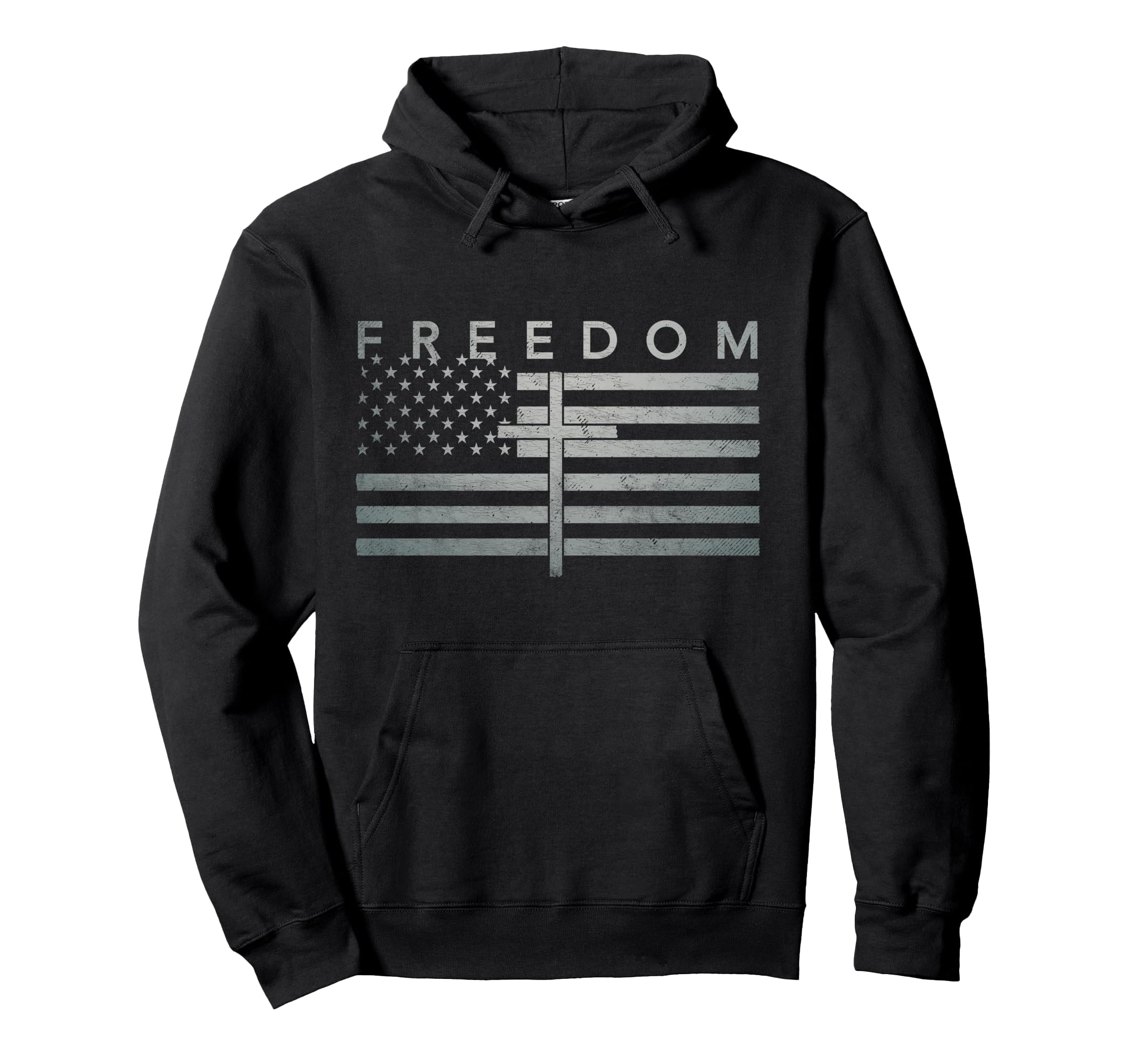 Photo 1 of ****STOCK PHOTO SIMILAR TO ITEM****
Freedom Distressed American Flag Cross Pullover Hoodie (Size Unknown)
