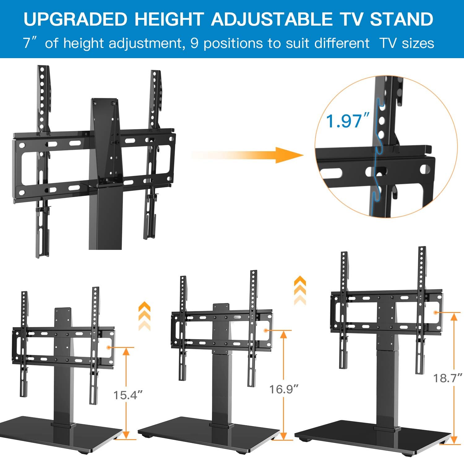 PERLESMITH Universal Swivel TV Stand - Table Top TV Stand for 26-55 Inch LCD LED TVs - Height Adjustable TV Mount Stand with Tempered Glass Base, VESA 400x400mm, Holds Up to 88lbs: Electronics