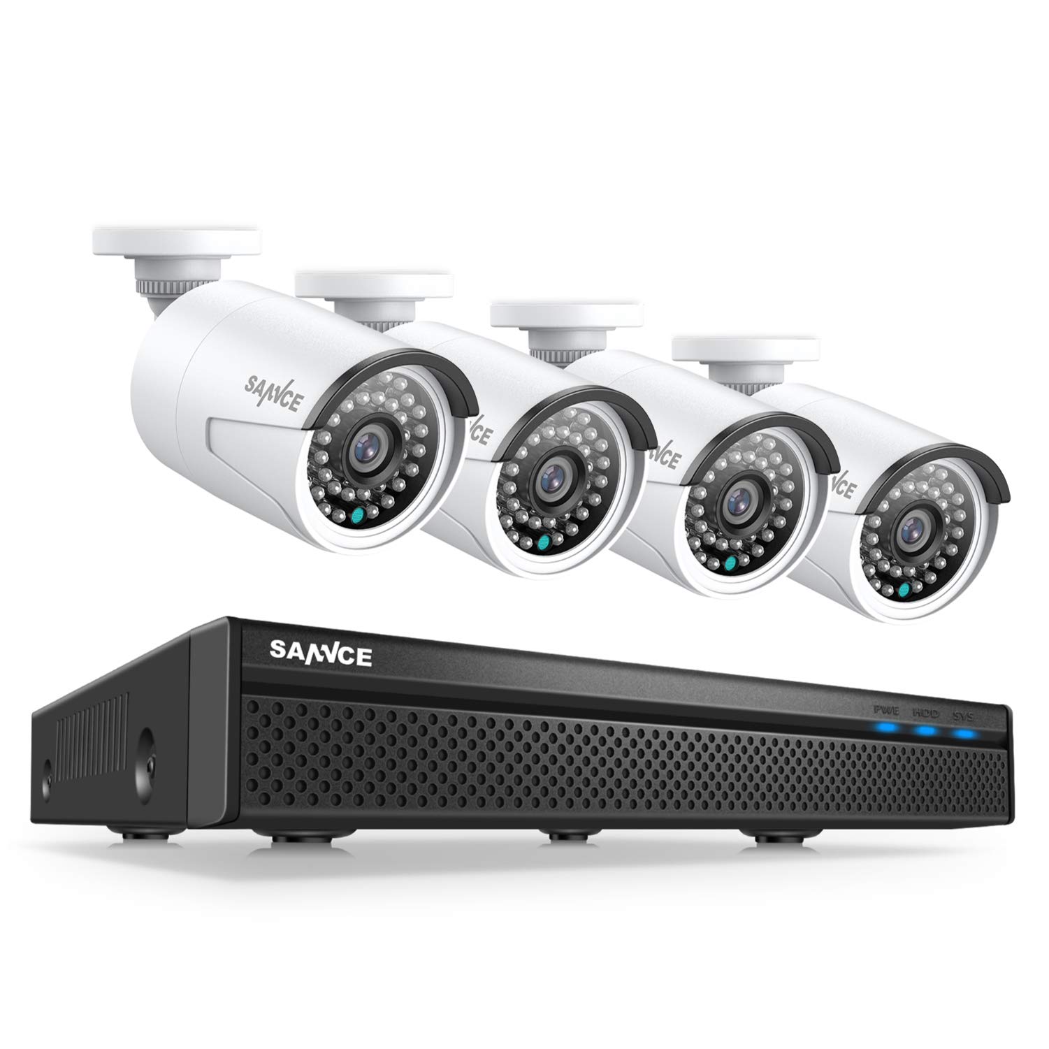 SANNCE 4K POE CCTV Home Security Camera System 8CH POE NVR Recorder 8MP Resolution, 4x 5MP Outdoor Audio IP Cam, Power over Ethernet, Easy Mobile Access with APP Alert, NO HDD