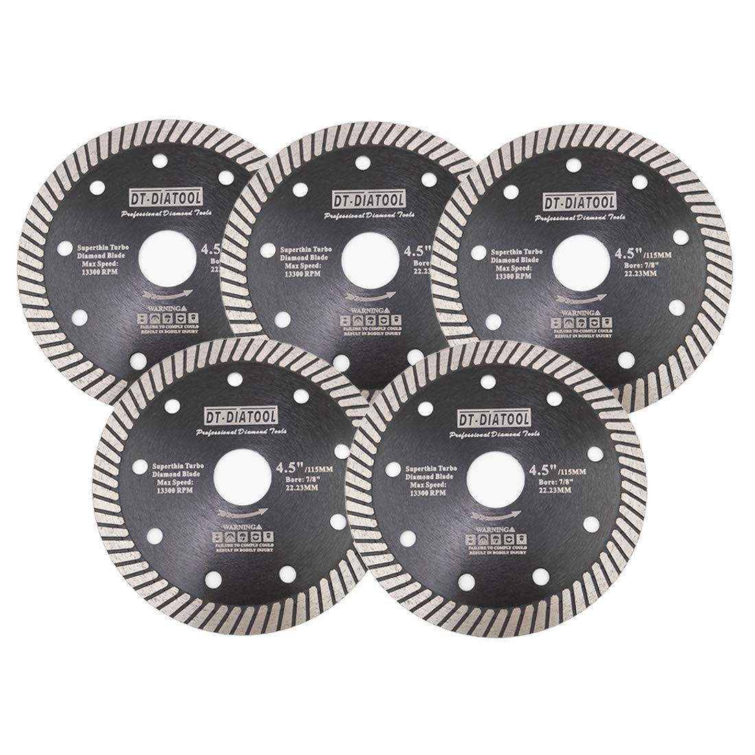 DT-DIATOOL Diamond Cutting Disc 5PCS 4.5 Inch / 115mm Super Thin Cutting Disc for Porcelain Tile Marble Ceramic Granite
