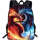 VEEWOW 16inch Ice and Fire Dragon Backpack for Kids Schoolbag Boys Bookbag (D992c)
