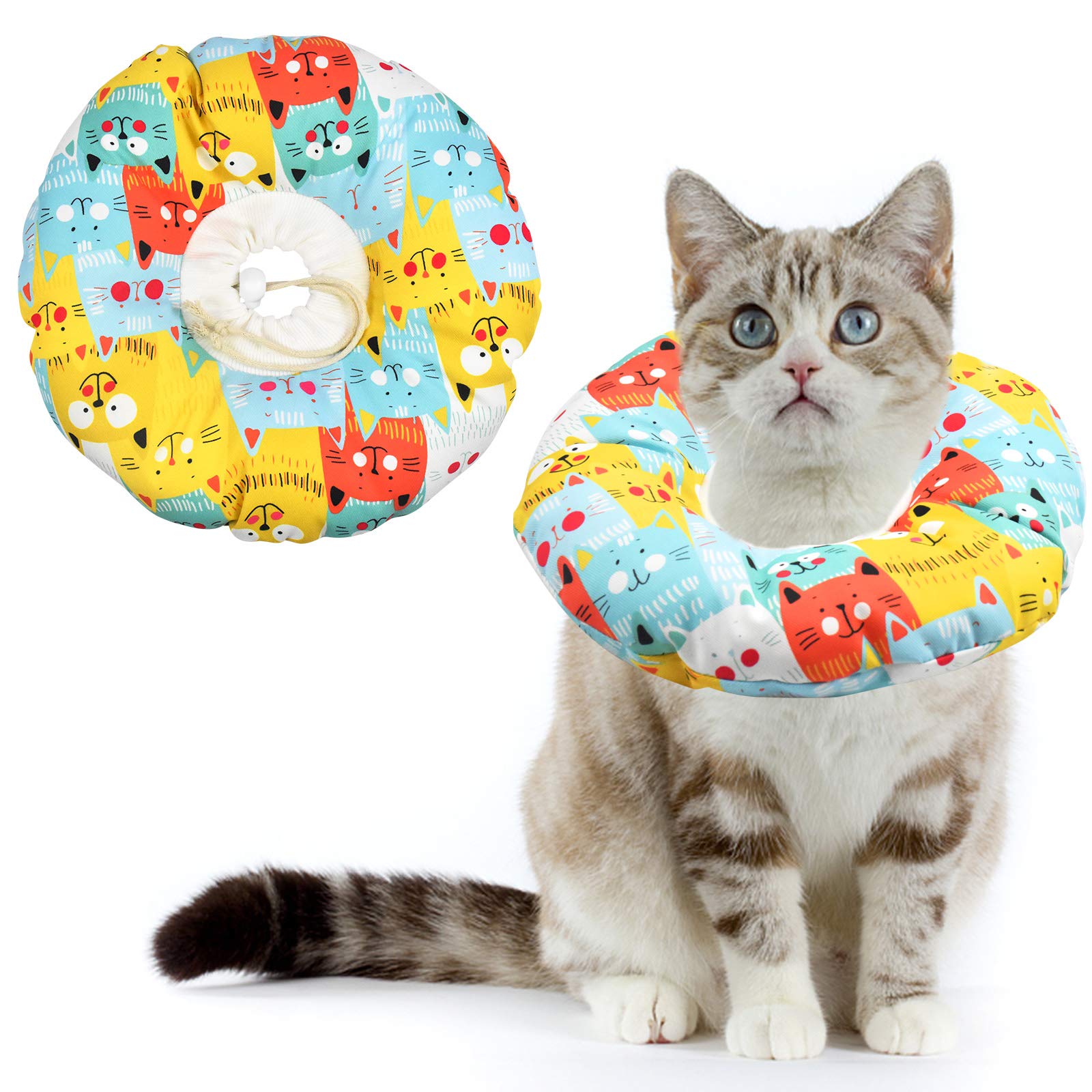Pet Cone Collar Adjustable Cat Recovery Collar Elizabethan Cat Cone Collar Anti-Bite Lick Wound Healing Protection Cotton Collar Protective Neckwear for Kitten Dog Puppies after Surgery