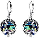Owl/Dragon/Wolf/Mermaid/Bear/Fox Earrings Sterling Silver Abalone Shell Dangle Earrings Jewelry Gifts for Women Teen Girls Mother Friends Girlfriend