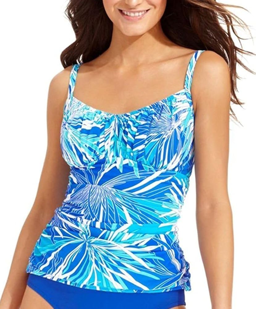 Swim Solutions Printed Underwire Tankini Top Blue (8) Clothing
