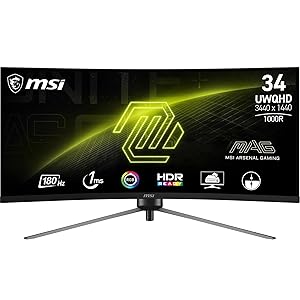 MSI MAG 345CQR Monitor Gaming Curvo da 34″ UWQHD – Pannello VA Rapid da 1500R 3440 x 1440, 180 Hz / 1ms, Adaptive-Sync – DP 1.4a, HDMI 2.0b CEC