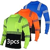 Safety Shirts for Men Hi Vis Reflective 3 Pack Class 2 ANSI High Visibility Work Construction Long Sleeves