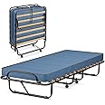 Giantex Folding Bed with 3" Mattress for Adults, Made in Italy, Rolling Foldaway Guest Bed, Memory Foam Mattress, Sturdy Metal Frame, Cot Size Portable Foldable Hideaway Bed, Easy to Store (Blue)