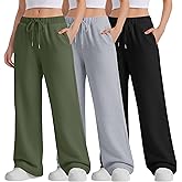 LessonZoo 3 Pack Girls Wide Leg Sweatpants Kids Drawstring High Waist Baggy Pants Teen Athletic Trousers with Pockets