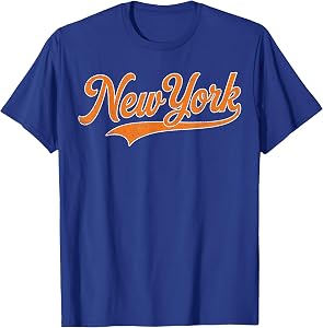 Vintage New York Men NY Blue Orange Women Retro New York Tee T-Shirt
