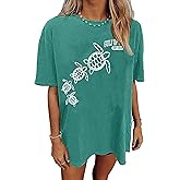 Oversized Graphic Tee Shirt for Women Summer Beach Vacation Clothes Casual Short Sleeve Loose Fit Basic T Shirt Top