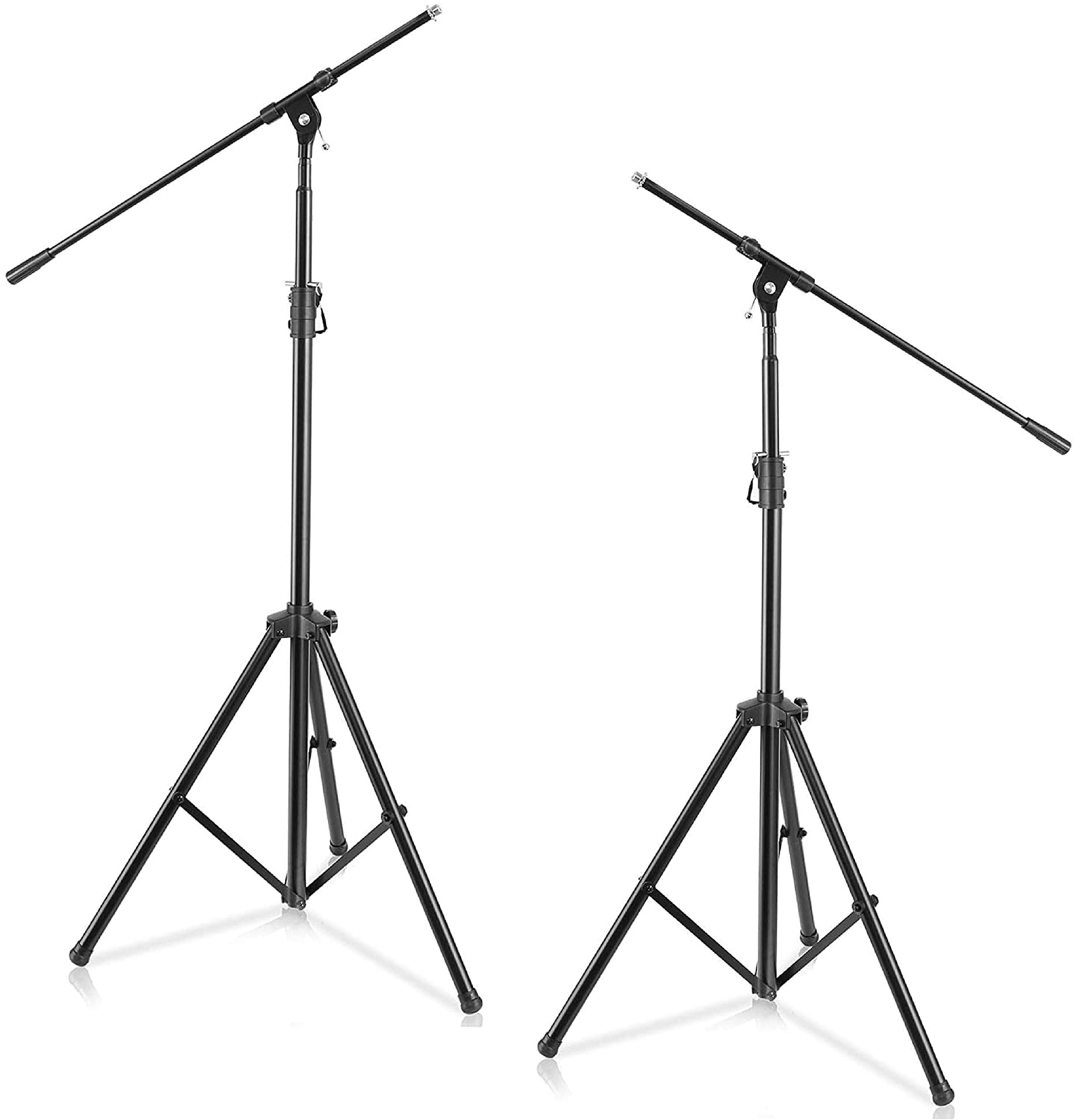 Pyle Adjustable Tripod Microphone Boom Stand - Pair of Universal Heavy Duty Lightweight Professional Compact Stage Studio Floor Standing Boom Mic Tripod Holder w/ Standard 5/8
