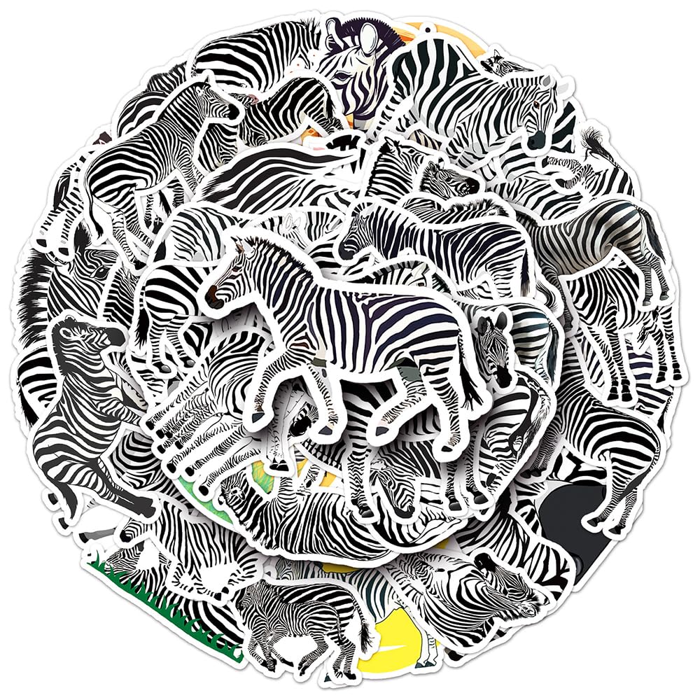 Modern Zebra Vinyl Stickers, 50 PCS Waterproof Illustrated Animal Decals for Laptops, Scrapbooking, Journals, Notebooks, Water Bottles, Suitcases, Phones & DIY Decor