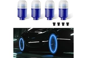 LECCTSO 4PCS LED Wheel Lights, Tire Valve Light, Waterproof Tire Valve Stem LED Light Cap, Universal Tire Valve Caps Lamp Wheel Decoration Car Accessories Fits for Car Bike Motorcycle (Blue)