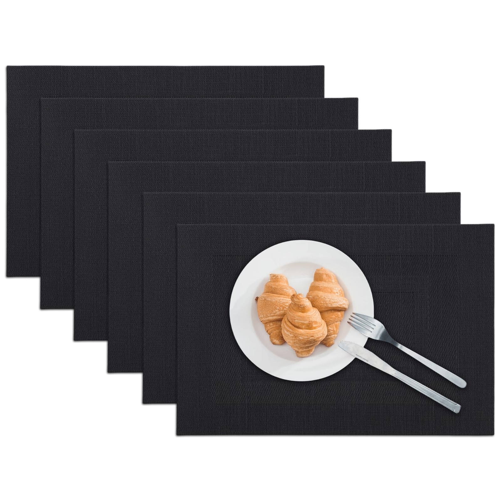 marysgift Place Mats for Table 6 Black Table Mats Heat Insulation Kitchen Decor Solid Non Slip Washable Placemats for Dining Kitchen Spring Decorations 30 x 45cm (Black B)