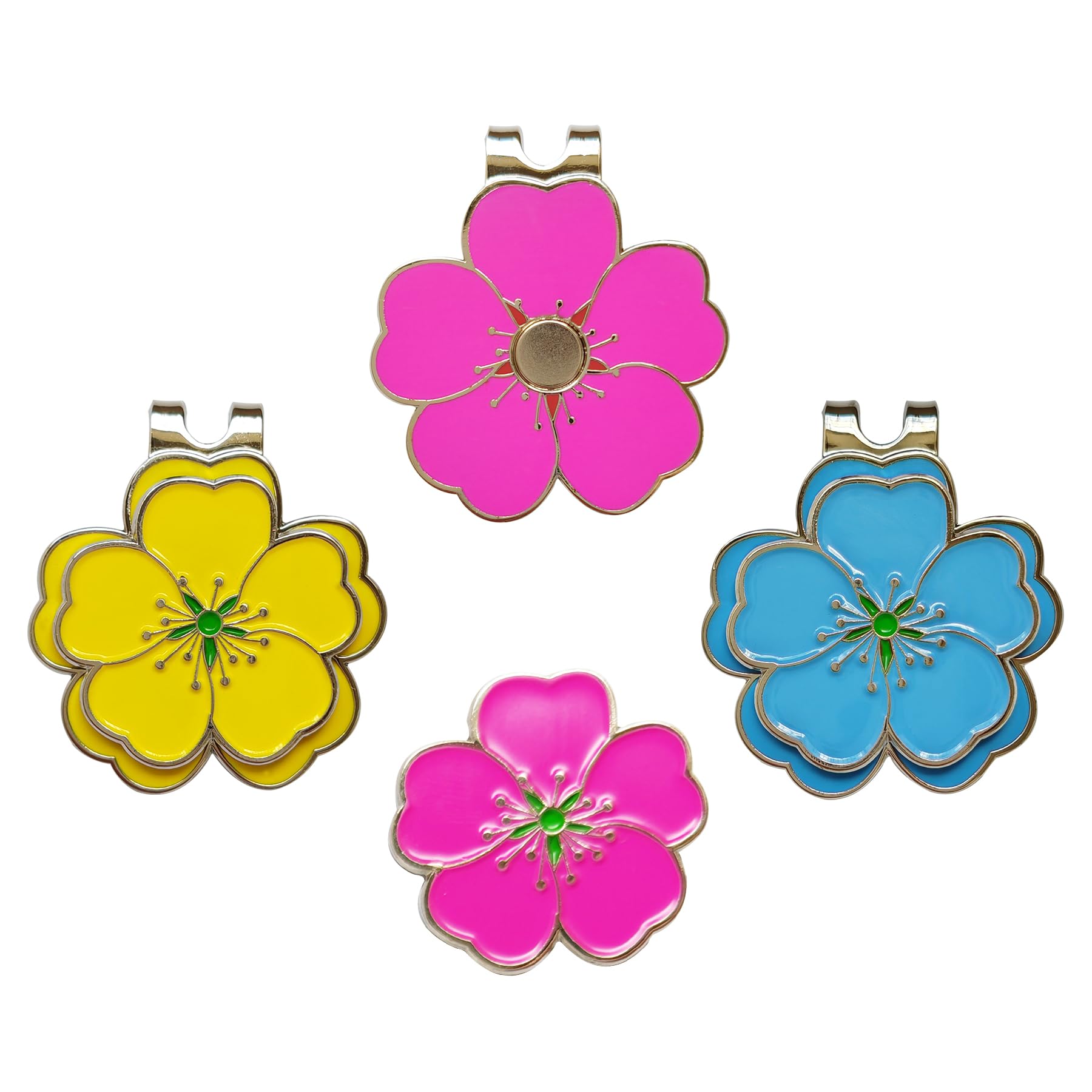 Eshan Golf Ball Marker and Magnetic Golf Hat Clip Set Flower Clover Shape Clips Markers Golf Bag Accessories Court Gift for Men Women Golfer (Flower)
