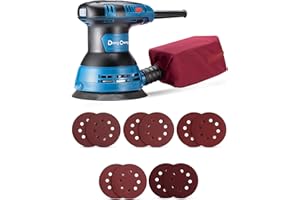 DONG CHENG DongCheng Random Orbital Sander, 5 Inch, 3.0 Amp, 12000 OPM, Variable Speed Palm Sander Kit with Comfortable Grip, Dust Bag, and 10-Piece Sandpaper Set - DSA125