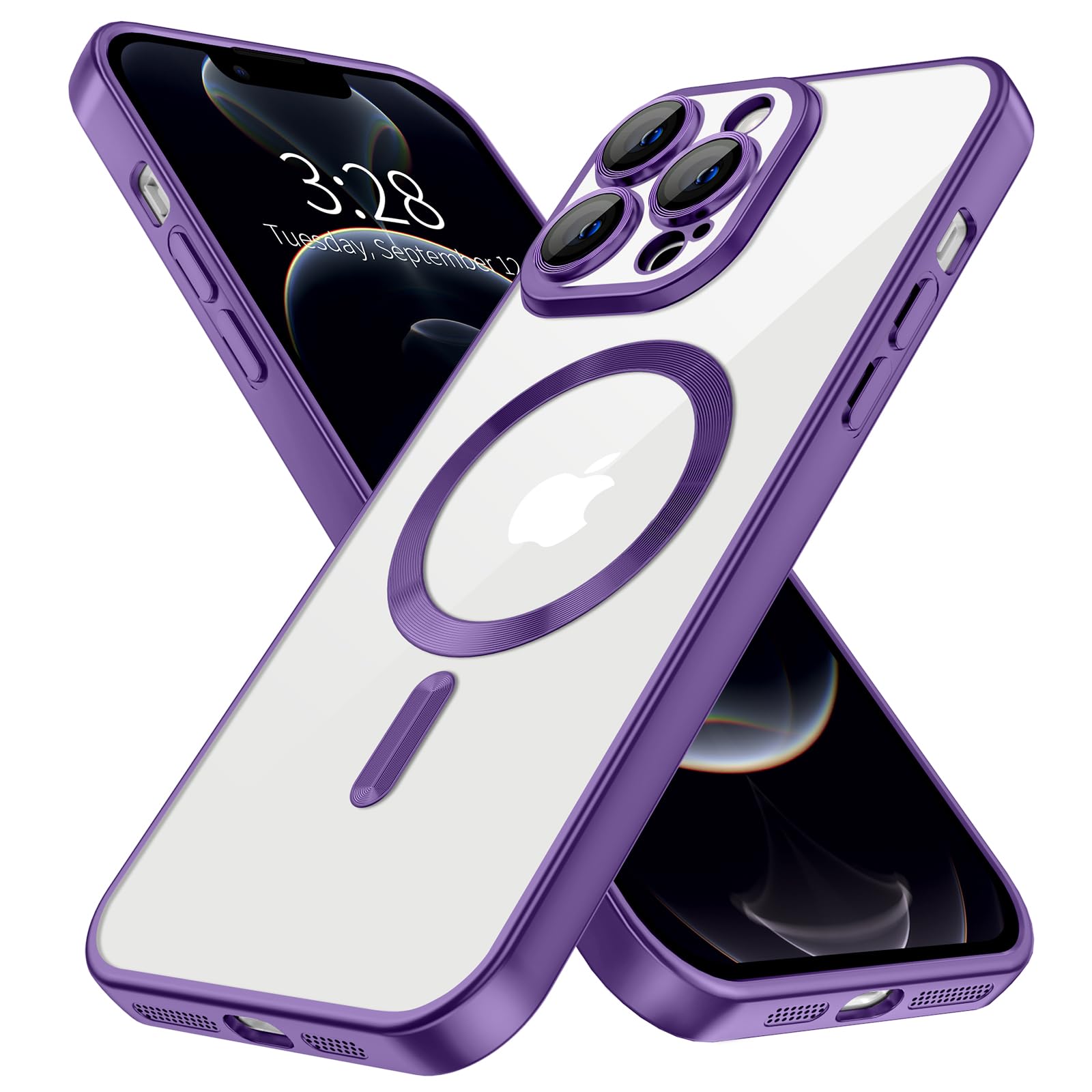 Hython Magnetic Clear for iPhone 12 Pro Case with Camera Lens Protector [Compatible with MagSafe] Luxury Plating Edge Slim Soft TPU Cover Protective Phone Case for iPhone 12 Pro 6.1", Matte Purple