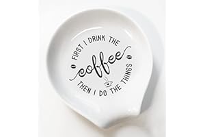 LRUIOMVE Ceramic Coffee Spoon Holder with a Funny Coffee Quote - First I Drink The Coffee Then I Do The Things - Perfect for Coffee Bars, Station Decor, and Coffee Lovers Gift for Women and Men