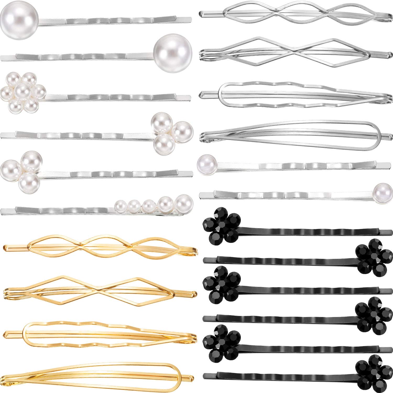 22 Pieces Pearl Hair Pins Metal Geometric Hairpins Rhombus Triangle Flower Wave Bobby Pin Minimalist Dainty Hair Clips Clamps Barrettes for Hair Styling Accessories
