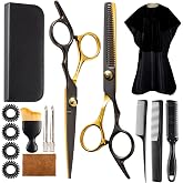 15 pcs Hair Cutting Scissors Professional, Thinning Shears for Hair Cutting, Black Gold Stainless Steel Barber Scissors, Lengnoyp Haircut Scissors Hair Cutting Kit for Women, Men