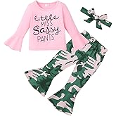 YALLET 3Pcs Toddler Baby Girl Clothes Girls Outfits Prints Top+ Flared Pants Fall Winter Girl Clothing Set 12 Months-5 Years