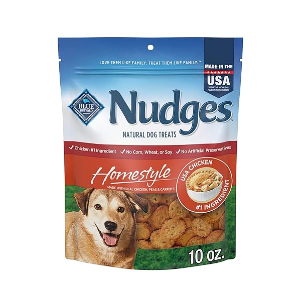 BLUE BUFFALO NUDGES HOMESTYLE NATURAL DOG TREATS MADE WITH REAL CHICKEN, MADE IN THE USA, CHICKEN, 10-OZ BAG