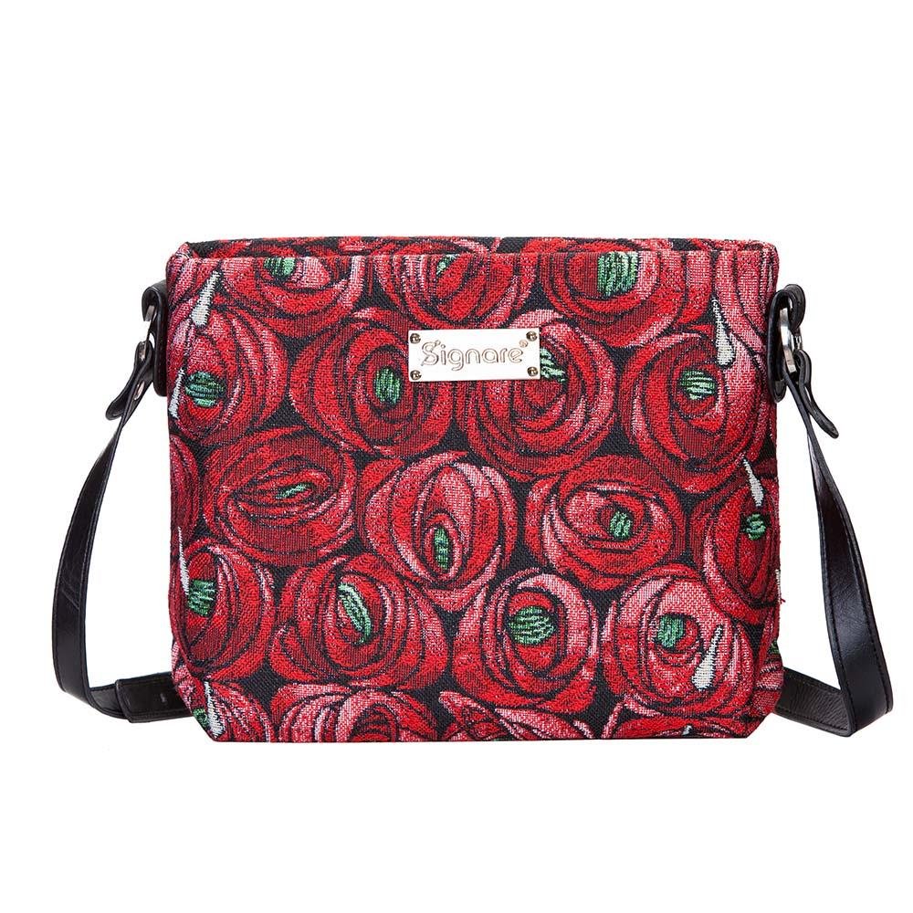 Signare Tapestry Crossbody Bag Small Shoulder Bag for Women with Floral Design (Rose and Teardrop, XB02-RMTD)