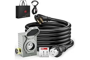 dé 50 Amp Generator Cord 15FT and Pre-Drilled Power Inlet Box & Interlock Kit, 4 Prong Generator Power Cord, 125V/250V RV extension cord, NEMA 14-50P/SS2-50R Twist Lock, 6/3+8/1 AWG Wire - ETL Listed