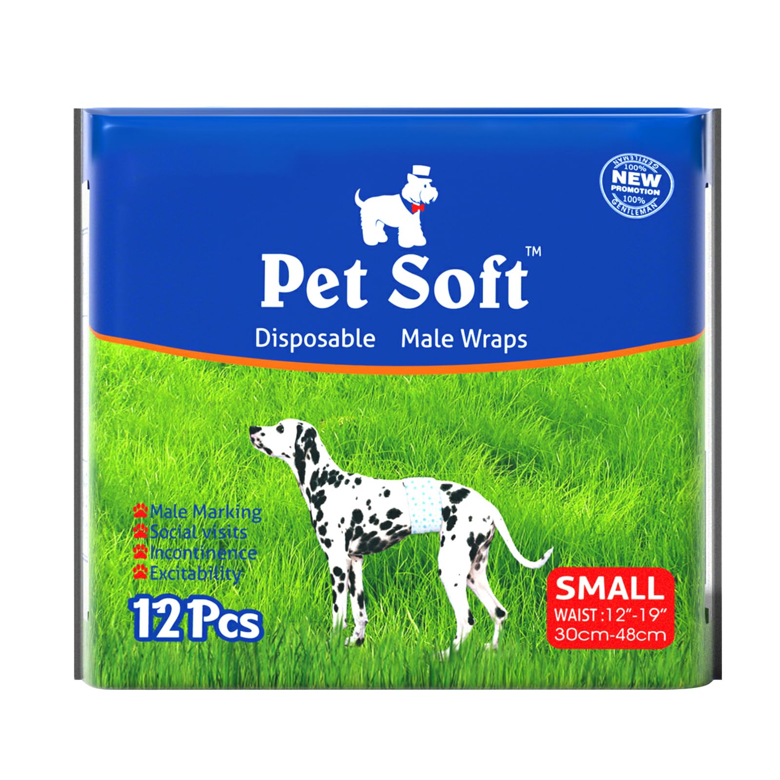 Pet Soft Male Dog Nappies - Disposable Pet Diapers Male Dog Wraps, Super Absorbent Doggy Puppy Nappies for Dogs & Cats Urinary incontinence Small 12count (S 12count (12'-19'))