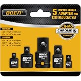 BOEN 5 Piece Impact Socket Adapter Set and Reducer Set, Standard SAE, 1/4", 3/8", 1/2" Impact Driver Conversions, CR-MO Steel Impact Driver &amp; Wrench Conversion Kit