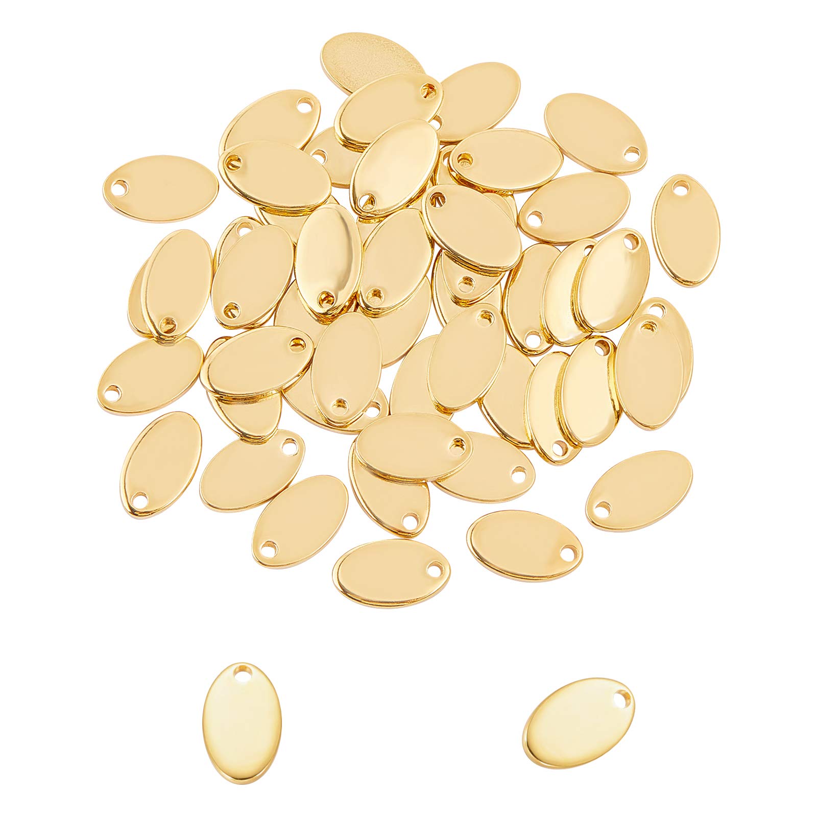 UNICRAFTALE 50pcs Oval Gold Charm Metal Pendants Stainless Steel Charms Flat Blank Tag 1.5mm Hole Pendant for Jewelry Making 12.5mm Long