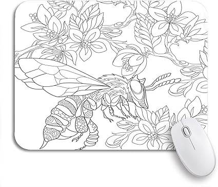 Amazon Ecomaomi 可愛いマウスパッド Zentangle漫画蜂昆虫バンブルビーさくらの花の間を飛んでノンスリップゴムバッキングノートブックコンピューターマウスマット Ecomaomi マウスパッド 通販