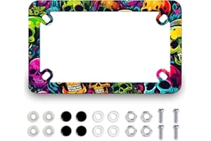 MUAWUOIK Colorful Skull Motorcycle License Plate Frame Stainless Steel Cool Skulls Plate Holder Tag Frames Funny Motorcycle Accessory 4 Holes with Screws Nut Caps 7.7"x4.5"for Motorcycle Bike