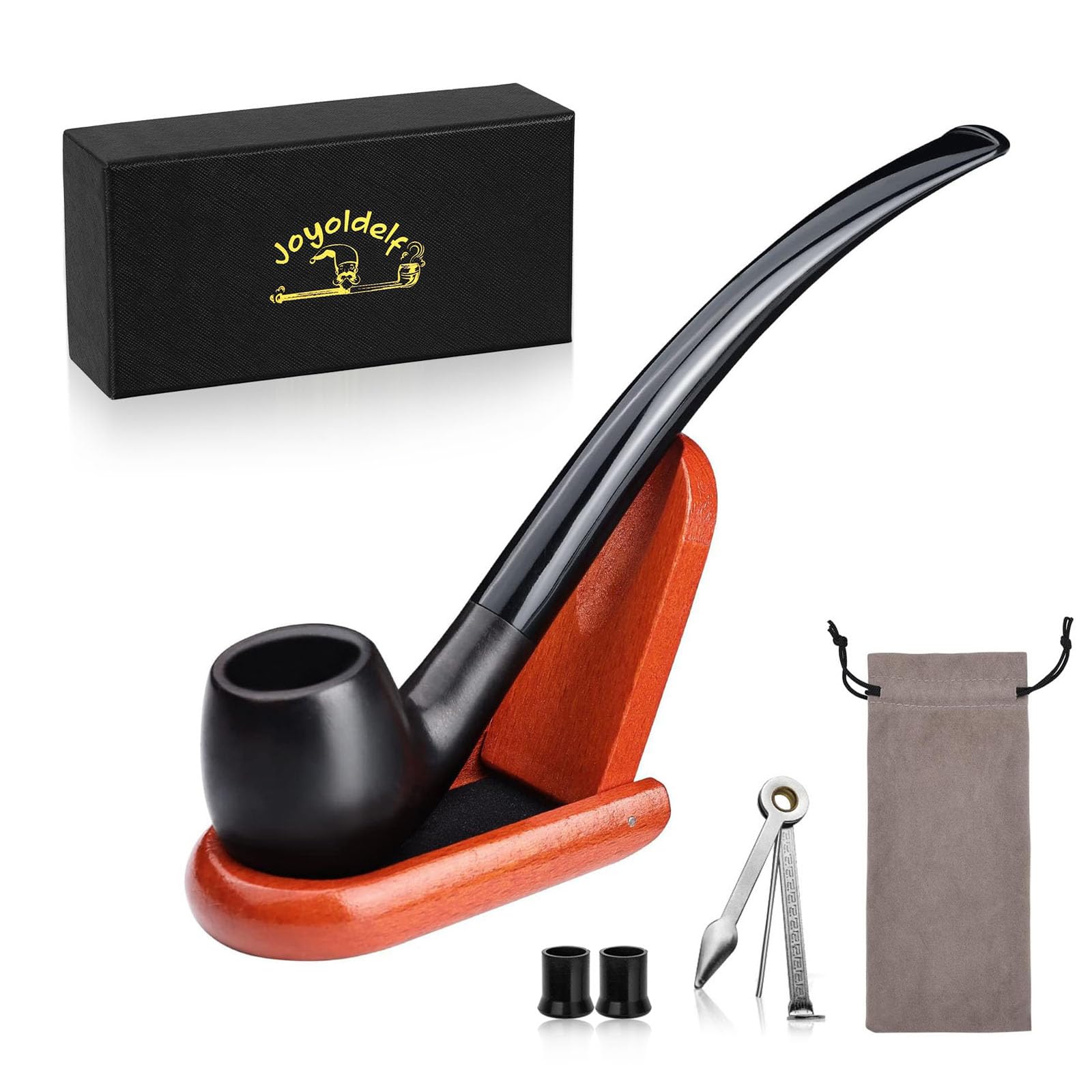 Joyoldelf Tobacco Pipe, Luxury Wooden Smoking Pipe 7 Piece Set, black/red