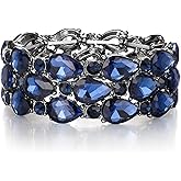 BriLove Wedding Bridal Elegant Crystal Double Row Teardrop Cluster Stretch Bangle Bracelet for Bride