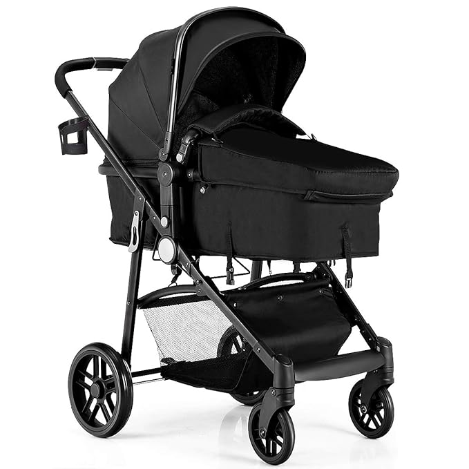 Baby Joy Baby Stroller 2 In 1 Convertible Carriage Bassinet To Stroller Pushchair With Foot Cover Cup Holder Large Storage Space Wheels