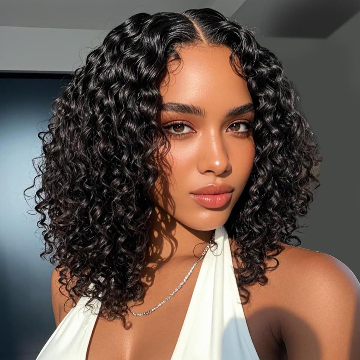 13x4x1 Lace front Wig 14inch Deep Curly Human Hair Wigs for Black Women 100% Real Human Hair Glueless Wig with T-Part Lace