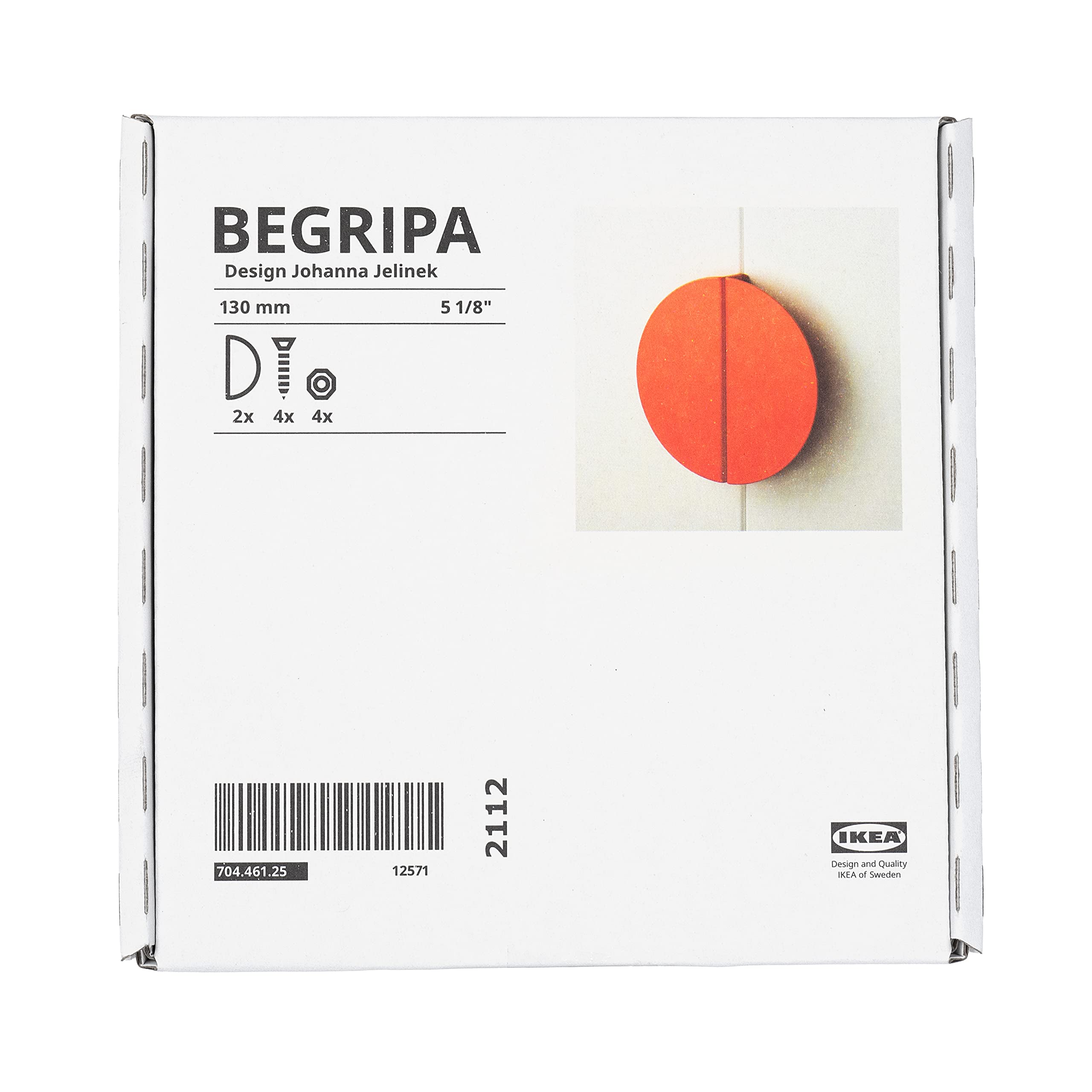 Ikea BEGRIPA Handles, Red-Orange, Half-Round, 130 Millimetres, 704.461.25 - Pack of 2