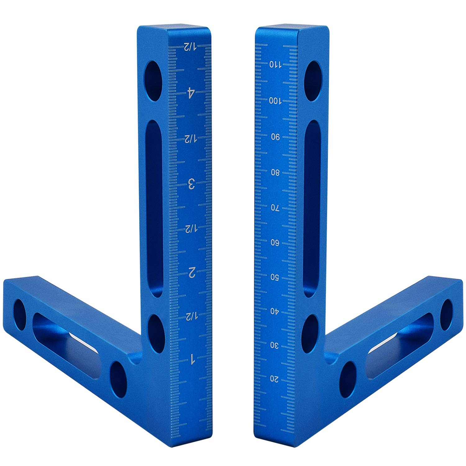 Photo 1 of Mocoum Aluminium Alloy 90 Degree Positioning Squares 4.7" x 4.7"(12x12cm) Right Angle Clamps Woodworking Carpenter Tool Corner Clamping Square for Picture Frame Box Cabinets Drawers (Blue, 2pcs)