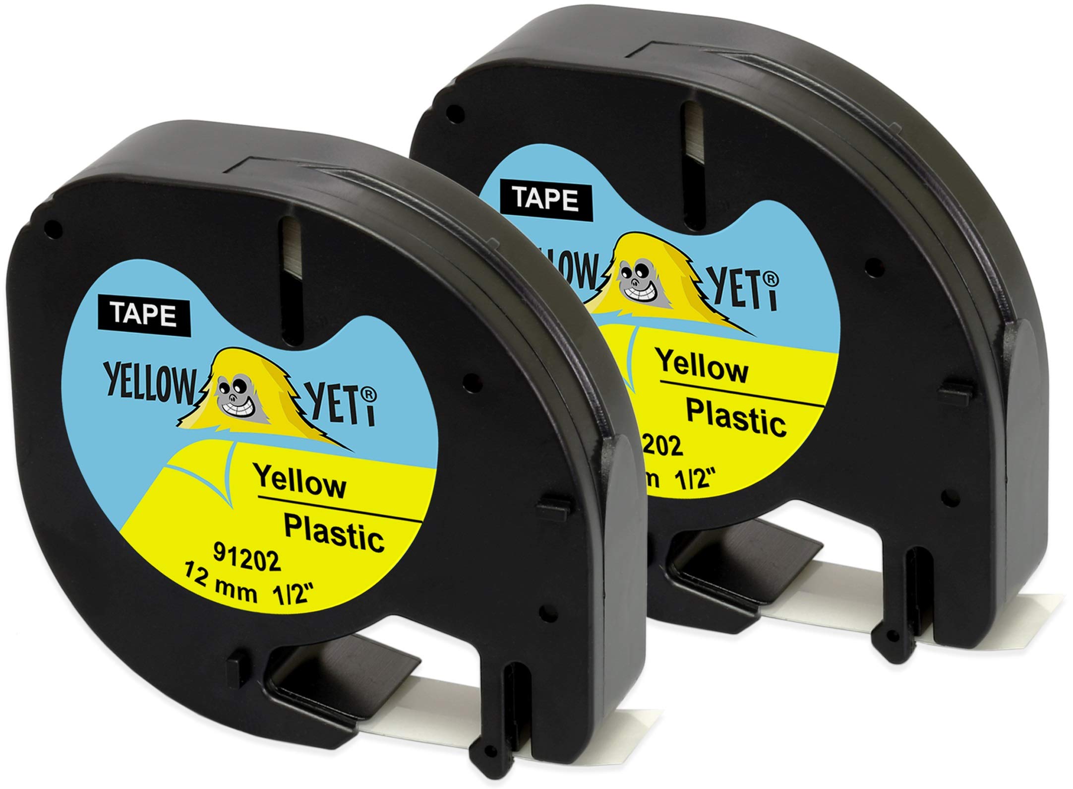 Yellow Yeti 2 Plastic Label Tapes 91202 S0721620 S0721670 Black on Yellow 12mm x 4m Compatible with LetraTag LT-100H LT-100T LT-110T QX50 XR XM 2000 Plus Label Makers