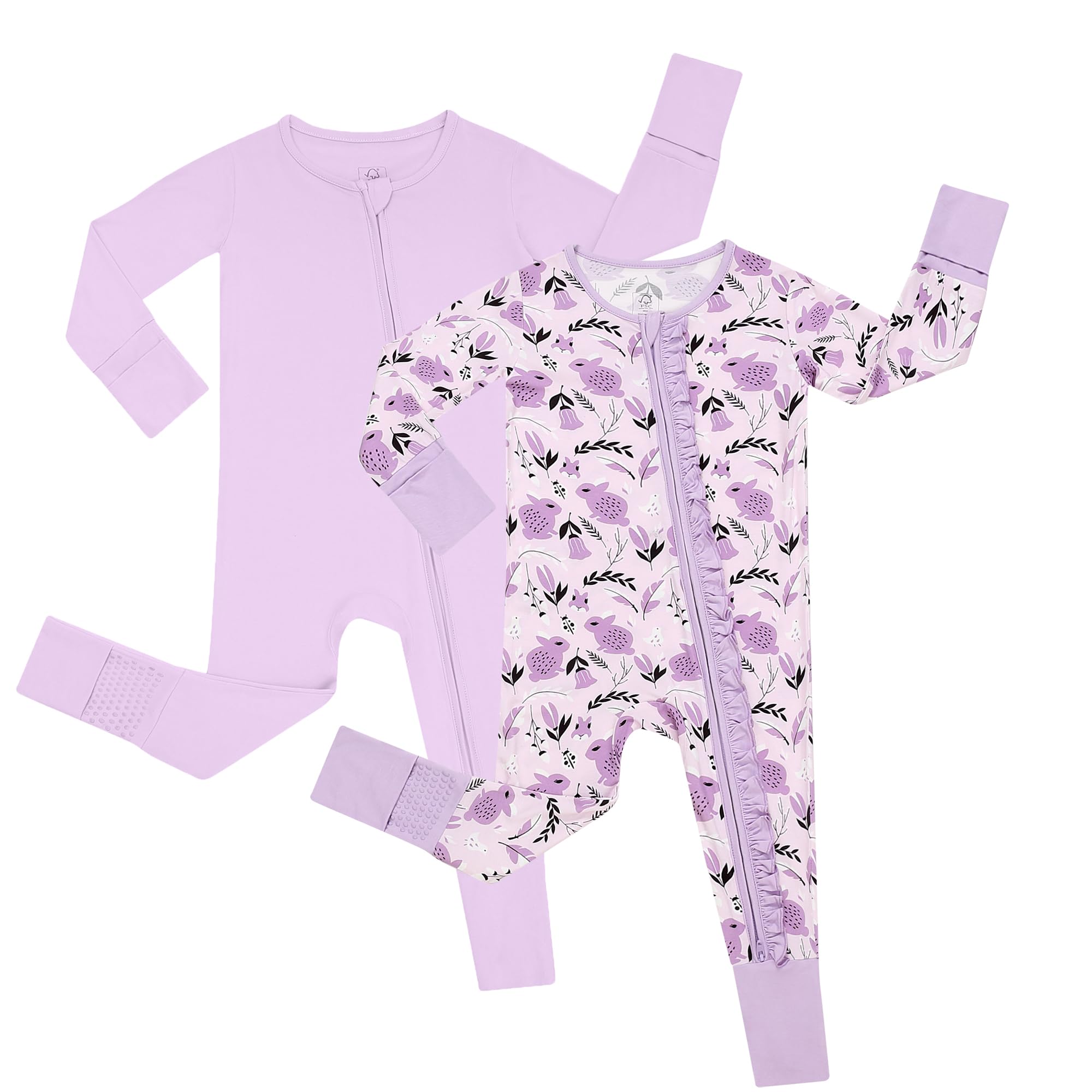 Photo 1 of JunNeng Baby Girl Viscose from Bamboo Sleeper with Mitten Cuffs, 2 Way Zipper Romper, Sleep N' Play Pajamas Bunnies+Purple12-18 Months