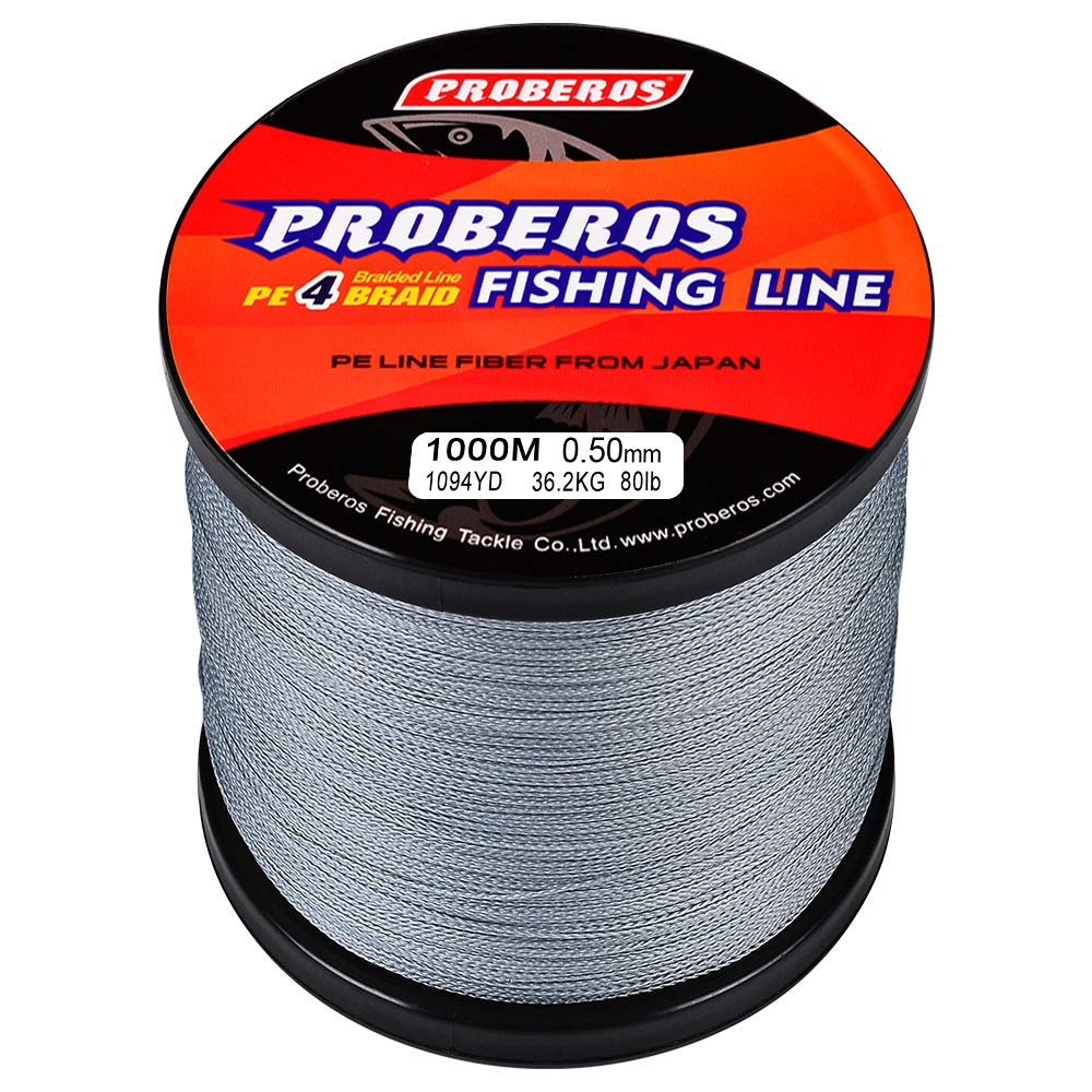 BAIKALBASS Braided Fishing Line 4 Strands Strong Multifilament PE Braid Wire for Saltwater 328Yard/300M 30LB Gray