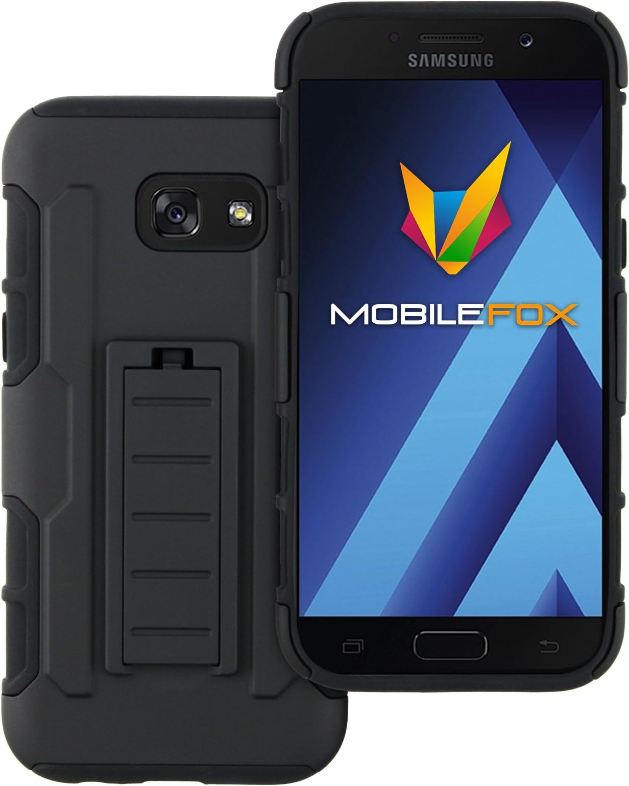 Mobilefox Outdoor Protection Case Shell Hybrid Cover with Belt Clip for Samsung Galaxy A5 (2017) Black Bumper Hardcover Smartphone Rotatable Phone Case