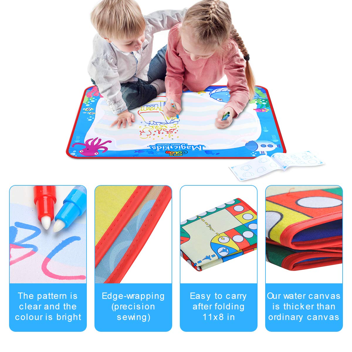 Lot-Yes Magic Doodle Mat Educational Water Drawing Mat Toy Painting Board for Kids Gifts Developmental Toys Coloring Water Magic Mats Scribble Board Pad Painting Markers for Boys Girls (Ocean)