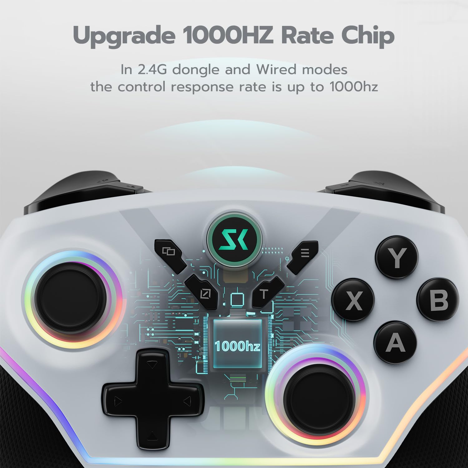 CHENGDAO 2,4G kabelloser Controller für PC/Windows/OLED/Lite/Android, Gamepad mit Hall-Effekt-Sensing-Joysticks und Hall-Triggern, mehrplattformkompatibel (Silber) 4