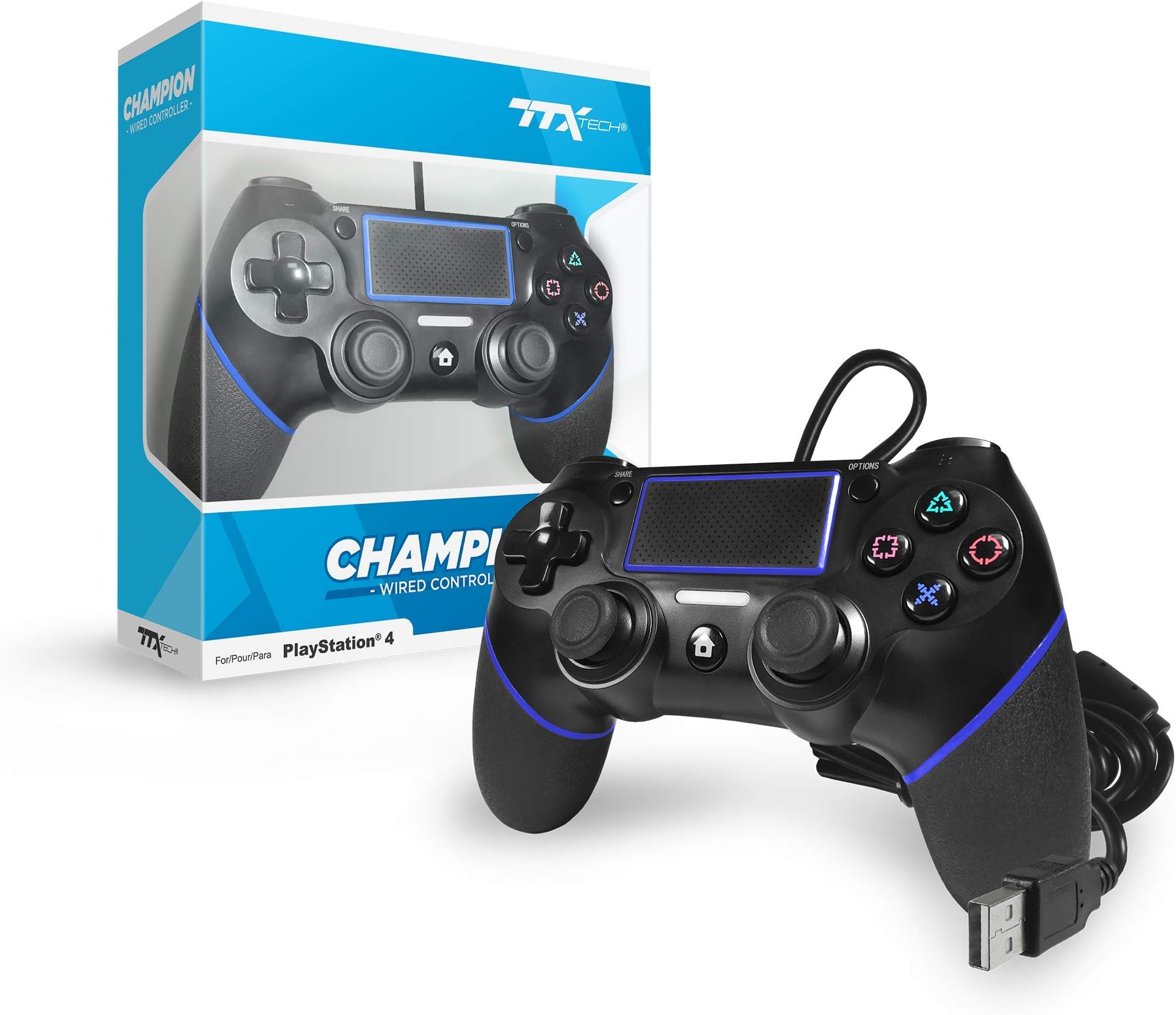 TTX Champion PS4 Wired USB Controller for Playstation 4 - Black
